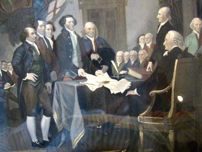 A fine 19th century hand colored steel engraving of "The Declaration of Independence July 4, 1776"